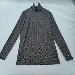 EUC JMcLaughlin Nora Turtleneck Shirt Stretch Tan/Black Herringbone Small LS